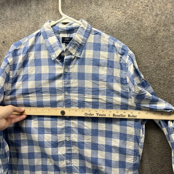 J Crew Shirt Mens Large Blue White Gingham Heathered Cotton Button Down Casual - Picture 5 of 10